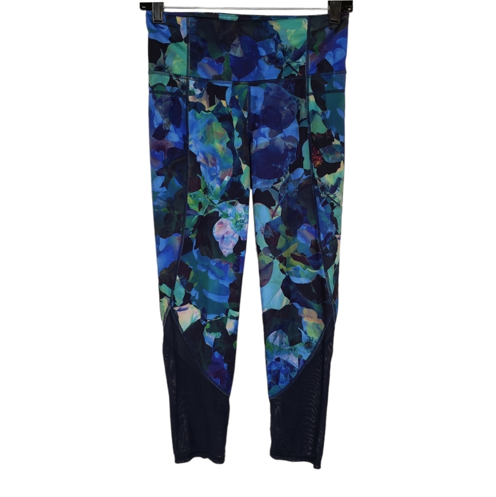 Athleta Abstract Mesh Cropped Leggings Blue Size Small Activewear